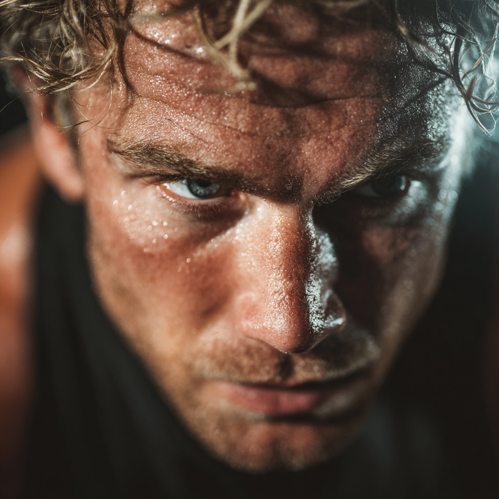 Focused man during intense training session showing dedication and mental strength